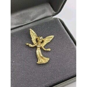 Vintage Guardian Angel Pin Lapel Female Gold Tone - Arms Outstretched - 1"